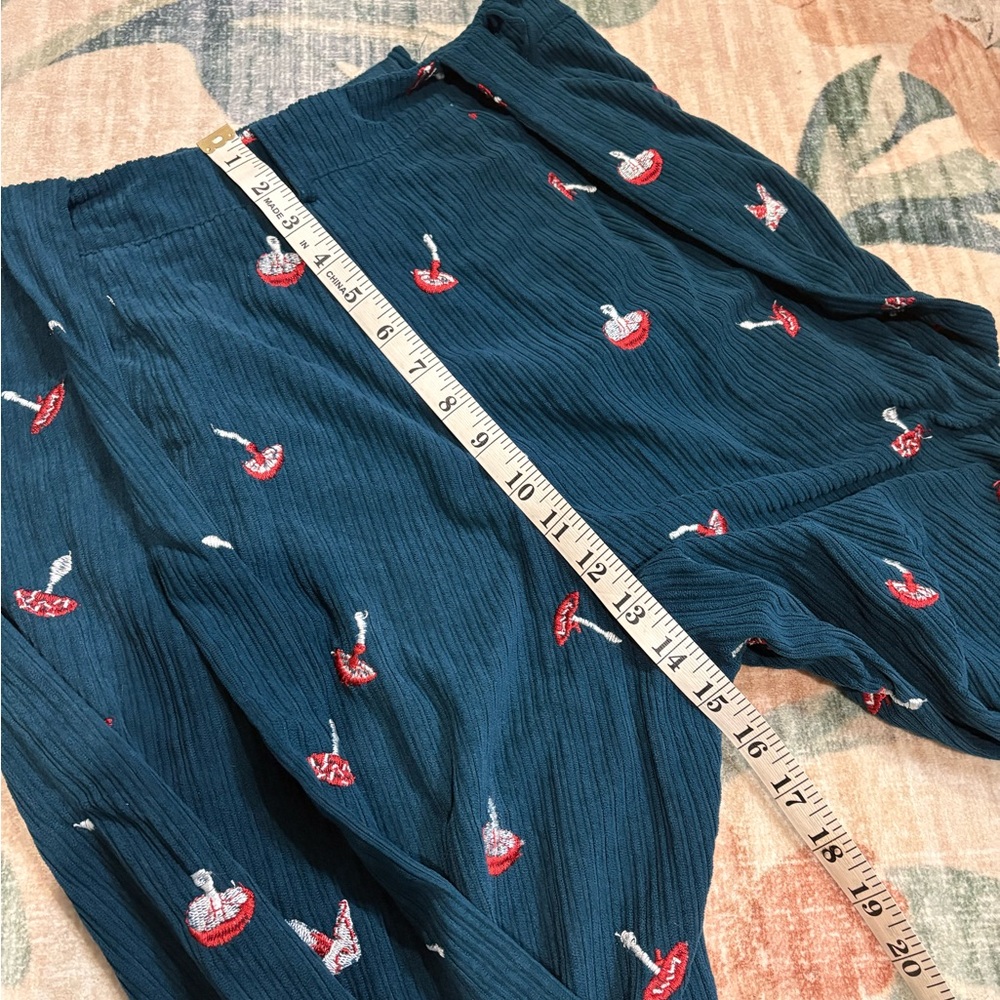 Cider Navy Blue Mushroom Embroidered Corduroy Overalls Jumpsuit - Picture 12 of 13
